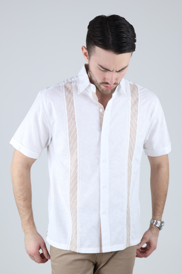 Camisa Guayabera Hombre Manga Corta Lino Con Detalle En Pecho